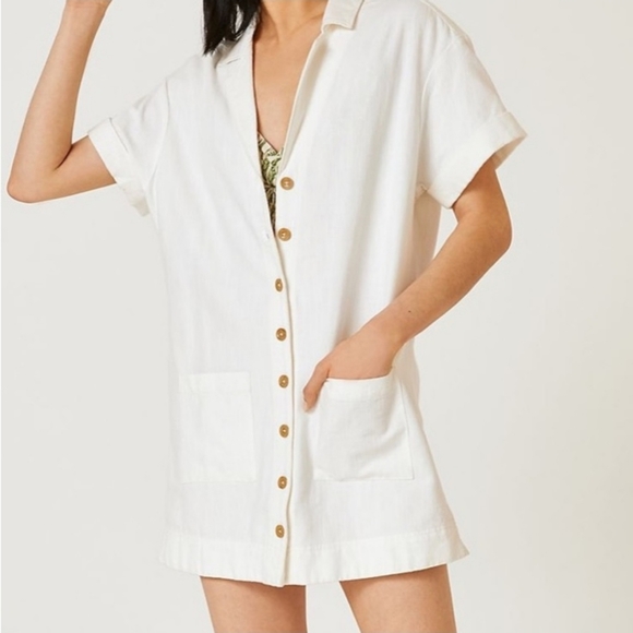 Pilcro Linen‎ Blend Shirtdress Small Mustard Relaxed Button Collar Pocket Tunic - Picture 12 of 12